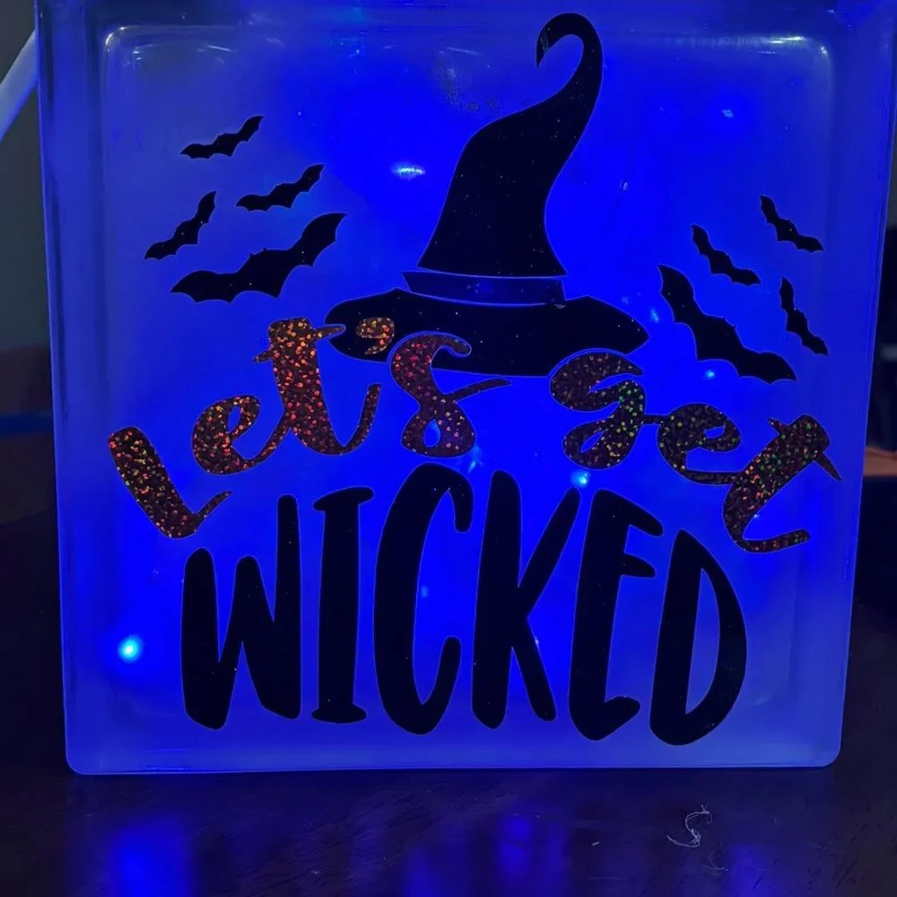 10 by 10 Glass Lighted block  Let's get Wicked Halloween - Picture 2 of 2